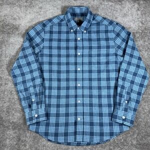 Ash & Erie Shirt Men's Small Blue Plaid Linen Blend Long Sleeve Button Up